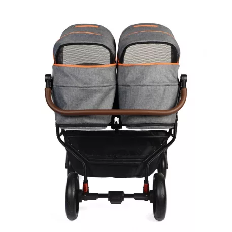 Detský kočík pre dvojičky Mama Kiddies TWIN 3v1 s doplnkami, farba sivá s oranžovými pásikmi + DARČEK