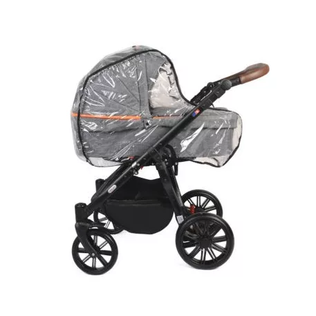 Detský kočík pre dvojičky Mama Kiddies TWIN 3v1 s doplnkami, farba sivá s oranžovými pásikmi + DARČEK