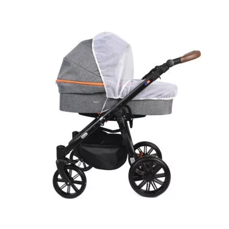 Detský kočík pre dvojičky Mama Kiddies TWIN 3v1 s doplnkami, farba sivá s oranžovými pásikmi + DARČEK