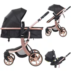   Mama Kiddies® Sun Black ELITE 3 az 1-ben multifunkciós babakocsi kiegészítőkkel fekete színben + Ajándék