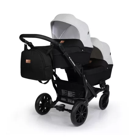 Detský kočík Mama Kiddies Gemini 3v1 pre dvojičky s doplnkami v bledosivo-čiernej farbe + Darček