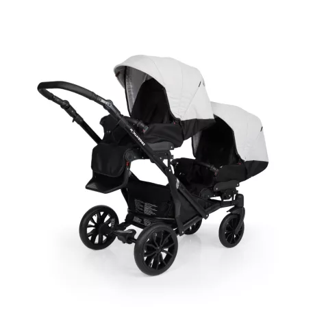 Detský kočík Mama Kiddies Gemini 3v1 pre dvojičky s doplnkami v bledosivo-čiernej farbe + Darček
