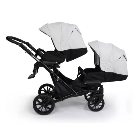 Detský kočík Mama Kiddies Gemini 3v1 pre dvojičky s doplnkami v bledosivo-čiernej farbe + Darček