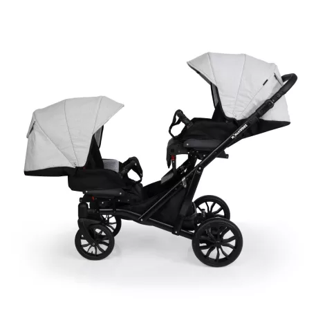 Detský kočík Mama Kiddies Gemini 3v1 pre dvojičky s doplnkami v bledosivo-čiernej farbe + Darček