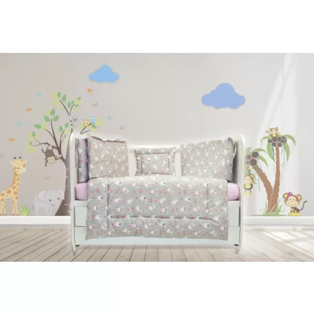 Mama Kiddies Sofie Dreams 5 részes babaágynemű 360°-os rácsvédővel Dancing Bunny szürke színben