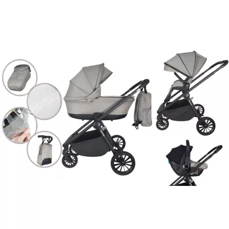 Mama Kiddies Unique 3az1ben multifunkciós babakocsi kiegészítőkkel világosszürke színben + Ajándék