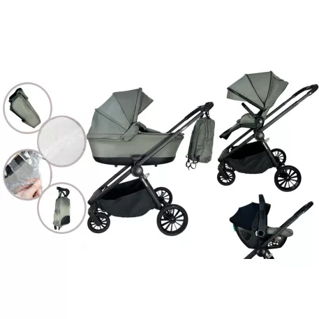 Mama Kiddies Unique 3az1ben multifunkciós babakocsi kiegészítőkkel zöld színben + Ajándék