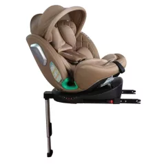   ISOFIX-es 360°- ban forgatható Mama Kiddies iSize Journey Extra biztonsági autósülés (40–150 cm) bézs színben támasztólábbal ajándék napvédővel és lábtartóval