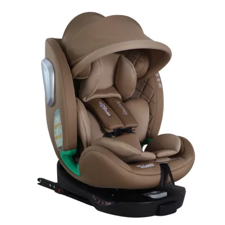 ISOFIX-es 360°- ban forgatható Mama Kiddies iSize Journey Extra biztonsági autósülés (40–150 cm) bézs színben támasztólábbal ajándék napvédővel és lábtartóval