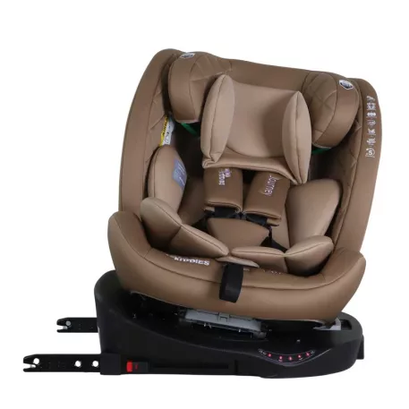 ISOFIX-es 360°- ban forgatható Mama Kiddies iSize Journey Extra biztonsági autósülés (40–150 cm) bézs színben támasztólábbal ajándék napvédővel és lábtartóval