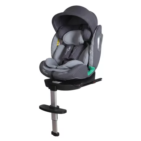 ISOFIX-es 360°- ban forgatható Mama Kiddies iSize Journey Extra biztonsági autósülés (40–150 cm) szürke színben támasztólábbal ajándék napvédővel és lábtartóval