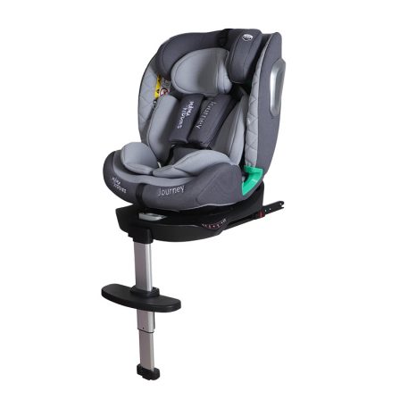 ISOFIX-es 360°- ban forgatható Mama Kiddies iSize Journey Extra biztonsági autósülés (40–150 cm) szürke színben támasztólábbal ajándék napvédővel és lábtartóval