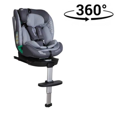 ISOFIX-es 360°- ban forgatható Mama Kiddies iSize Journey Extra biztonsági autósülés (40–150 cm) szürke színben támasztólábbal ajándék napvédővel és lábtartóval