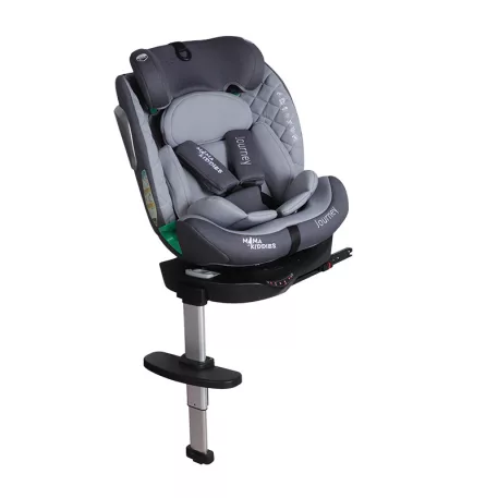 ISOFIX-es 360°- ban forgatható Mama Kiddies iSize Journey Extra biztonsági autósülés (40–150 cm) szürke színben támasztólábbal ajándék napvédővel és lábtartóval