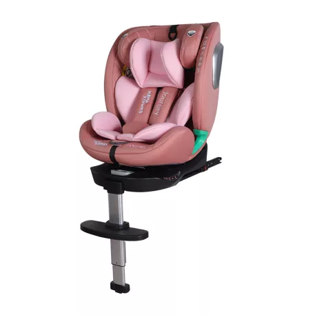 ISOFIX-es 360°- ban forgatható Mama Kiddies iSize Journey Extra biztonsági autósülés (40–150 cm) pink színben támasztólábbal ajándék napvédővel és lábtartóval