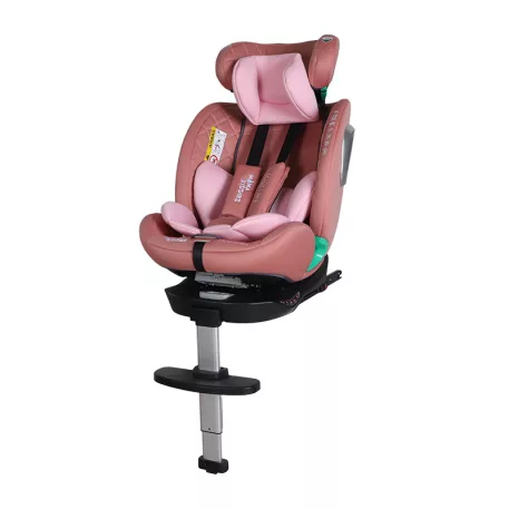 ISOFIX-es 360°- ban forgatható Mama Kiddies iSize Journey Extra biztonsági autósülés (40–150 cm) pink színben támasztólábbal ajándék napvédővel és lábtartóval