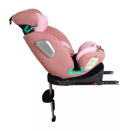 ISOFIX-es 360°- ban forgatható Mama Kiddies iSize Journey Extra biztonsági autósülés (40–150 cm) pink színben támasztólábbal ajándék napvédővel és lábtartóval