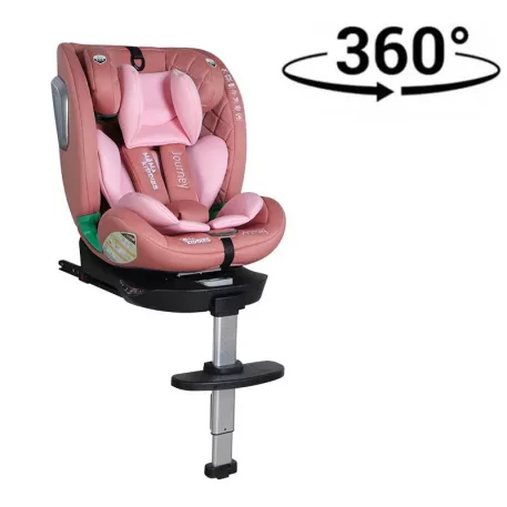 ISOFIX-es 360°- ban forgatható Mama Kiddies iSize Journey Extra biztonsági autósülés (40–150 cm) pink színben támasztólábbal ajándék napvédővel és lábtartóval