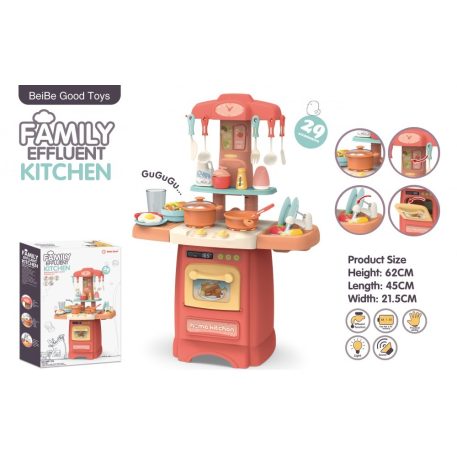 Mama Kiddies 29 részes 62 cm magas Effluent Kitchen babakonyha szett pink színben