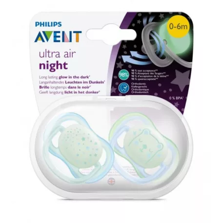 Philips Avent ultra air éjszakai játszócumi - fiús 0-6hó 2db SCF376/11