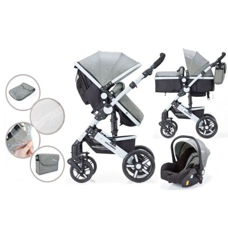 Mama Kiddies Venus 3az1-ben multifunkciós babakocsi kiegészítőkkel szürke színben + Ajándék