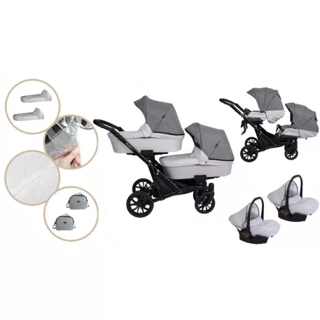 Mama Kiddies Gemini 3az1-ben ikerbabakocsi kiegészítőkkel szürke színben + ajándék
