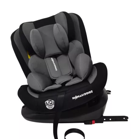 ISOFIX-es 360°-ban forgatható Mama Kiddies Racing biztonsági autósülés (40 -125 cm) fekete-szürke színben + Ajándék fejvédő párna
