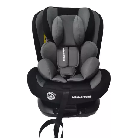 ISOFIX-es 360°-ban forgatható Mama Kiddies Racing biztonsági autósülés (40 -125 cm) fekete-szürke színben + Ajándék fejvédő párna