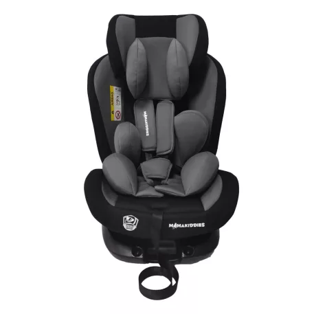 ISOFIX-es 360°-ban forgatható Mama Kiddies Racing biztonsági autósülés (40 -125 cm) fekete-szürke színben + Ajándék fejvédő párna