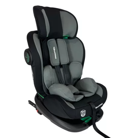 ISOFIX-es 360°-ban forgatható Mama Kiddies Racing biztonsági autósülés (40 -125 cm) fekete-szürke színben + Ajándék fejvédő párna