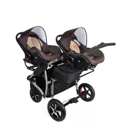 Mama Kiddies TWIN 3az1-ben ikerbabakocsi kiegészítőkkel barna-bézs színben + Ajándék
