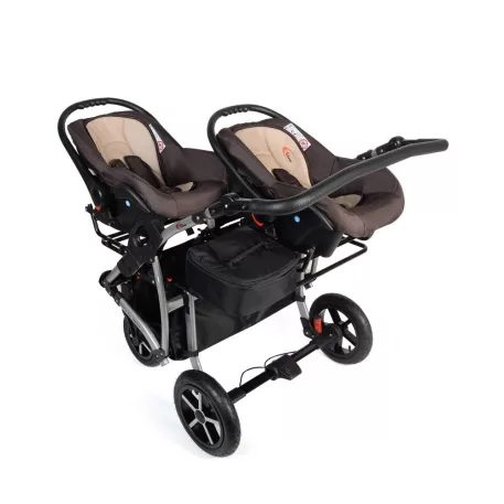 Mama Kiddies TWIN 3az1-ben ikerbabakocsi kiegészítőkkel barna-bézs színben + Ajándék