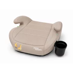   Mama Kiddies® i-Size HappyRide ülésmagasító (125-150 cm) ISOFIX rögzítéssel bézs színben zsiráf mintával – Ajándék pohártartó