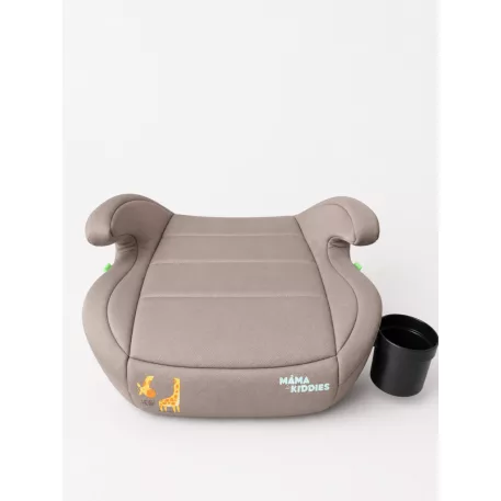 Mama Kiddies® i-Size HappyRide ülésmagasító (125-150 cm) ISOFIX rögzítéssel bézs színben zsiráf mintával – Ajándék pohártartó