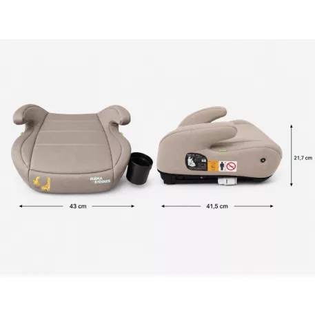 Mama Kiddies® i-Size HappyRide ülésmagasító (125-150 cm) ISOFIX rögzítéssel bézs színben zsiráf mintával – Ajándék pohártartó