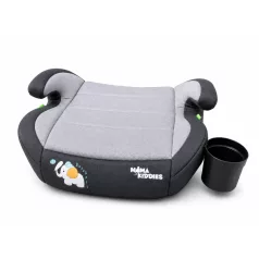  Mama Kiddies® i-Size HappyRide ülésmagasító (125-150 cm) ISOFIX rögzítéssel szürke színben bébi elefánt mintával – Ajándék pohártartó