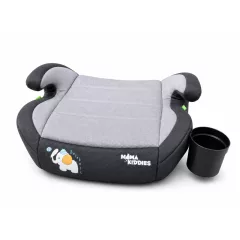   Mama Kiddies® i-Size HappyRide ülésmagasító (125-150 cm) ISOFIX rögzítéssel szürke színben bébi elefánt mintával – Ajándék pohártartó