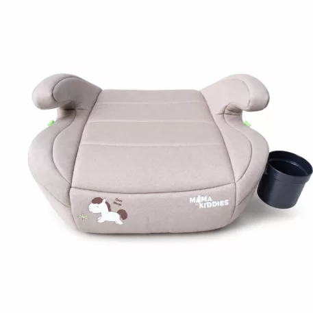 Mama Kiddies® i-Size HappyRide ülésmagasító (125-150 cm) bézs színben póni mintával – Ajándék pohártartó