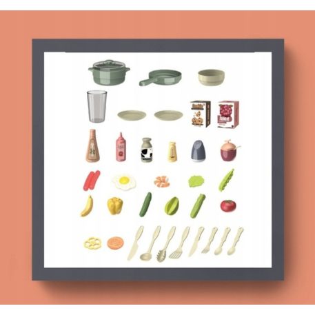 63 cm magas Modern Kitchen babakonyha szett 38 kiegészítővel oliva színben