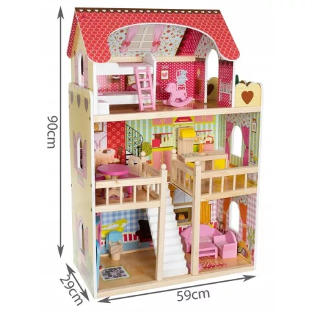 XXL-es fa babaház rengeteg kiegészítővel, medencével és LED világítással - 90 cm