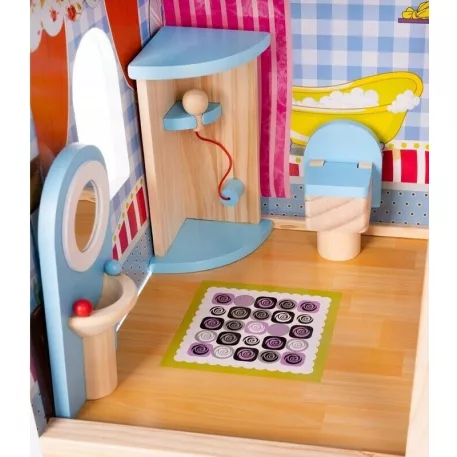 XXL-es fa babaház rengeteg kiegészítővel, medencével és LED világítással - 90 cm