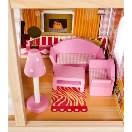 XXL-es fa babaház rengeteg kiegészítővel, medencével és LED világítással - 90 cm