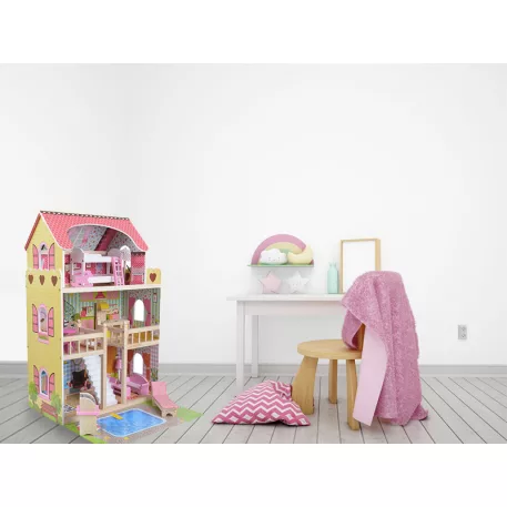 XXL-es fa babaház rengeteg kiegészítővel, medencével és LED világítással - 90 cm