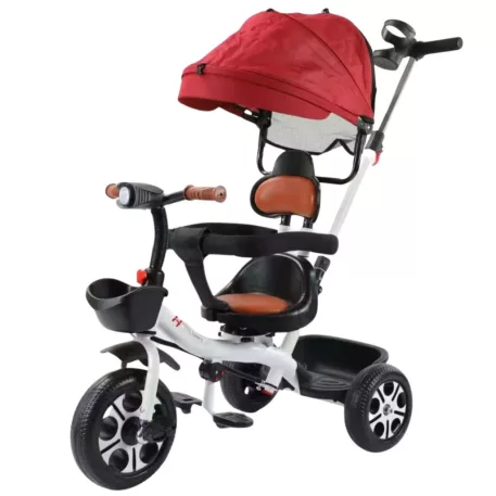 MK H-Trike Harmony tricikli 360 fokban forgatható üléssel, szülőkormánnyal piros-fehér színben + ajándék