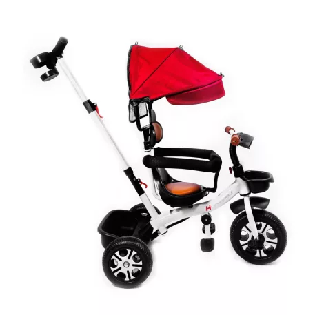 MK H-Trike Harmony tricikli 360 fokban forgatható üléssel, szülőkormánnyal piros-fehér színben + ajándék