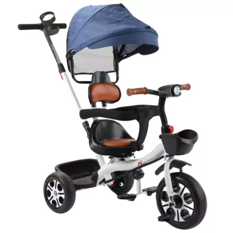 MK H-Trike Harmony tricikli 360 fokban forgatható üléssel, szülőkormánnyal kék-fehér színben + ajándék