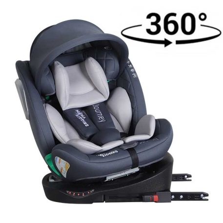 ISOFIX-es 360 -ban forgatható Mama Kiddies iSize Journey biztonsági autósülés (40–150 cm) szürke színben ajándék napvédővel