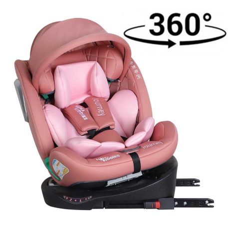ISOFIX-es 360 -ban forgatható Mama Kiddies iSize Journey biztonsági autósülés (40–150 cm) pink színben ajándék napvédővel