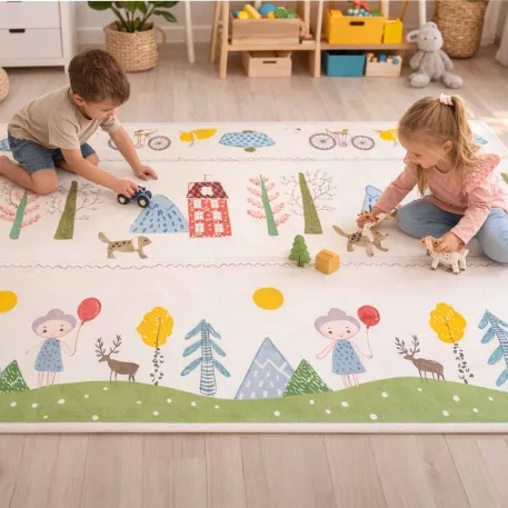 Kétoldalas, összecsukható habszivacs játszószőnyeg 150×200 cm – Erdő / maci minta