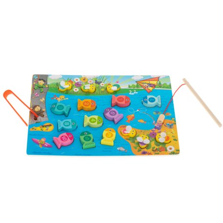 Montessori fából készült mágneses horgász játék halakkal és méhekkel